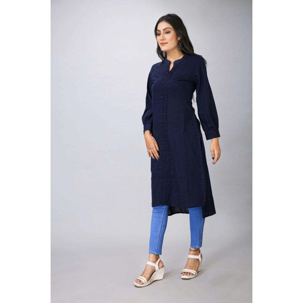 Casual Full Sleeve Viscose Rayon Printed Kurti (Dark Blue)