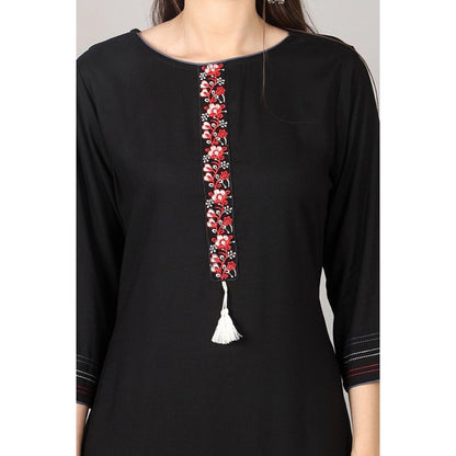 Casual 3/4 Sleeve Viscose Rayon Printed Kurti (Black)