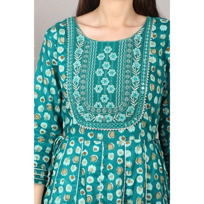 Casual 3/4 Sleeve Cotton Blend Printed Kurti (Light Blue)