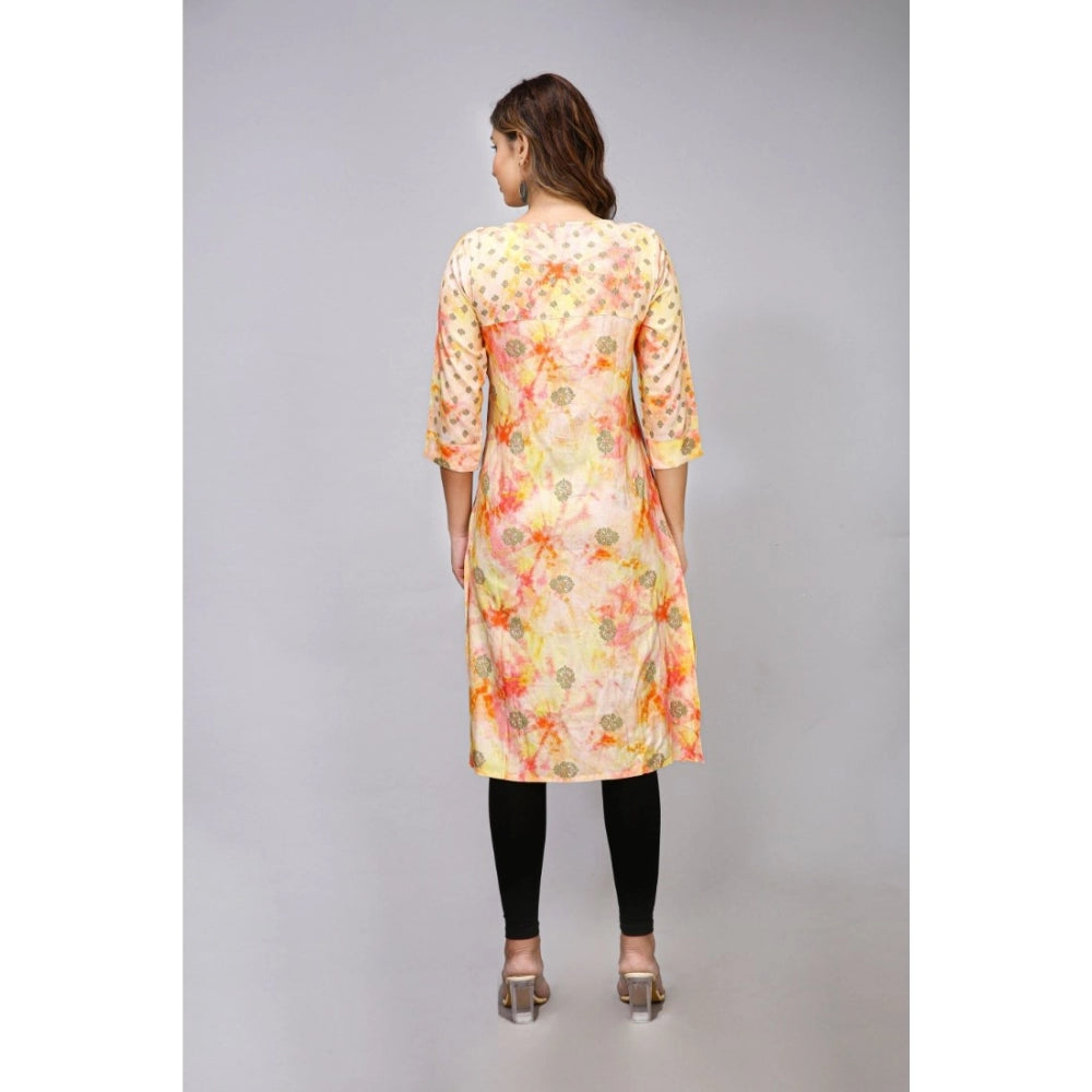 Casual 3/4 Sleeve Viscose Rayon Printed Kurti (Orange)