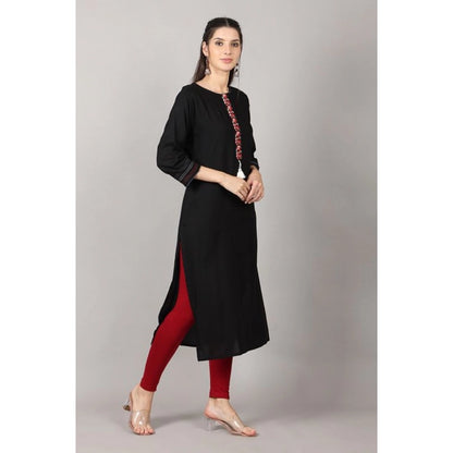 Casual 3/4 Sleeve Viscose Rayon Printed Kurti (Black)