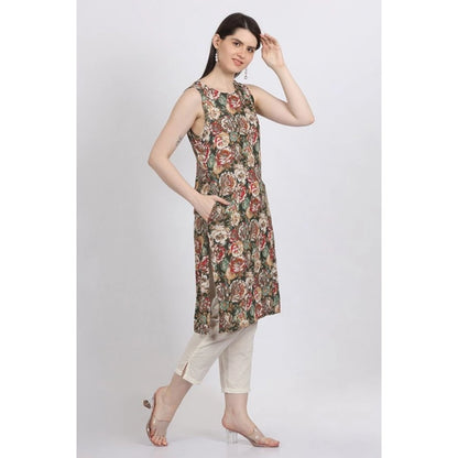 Casual Sleeveless Viscose Rayon Printed Kurti (Green)