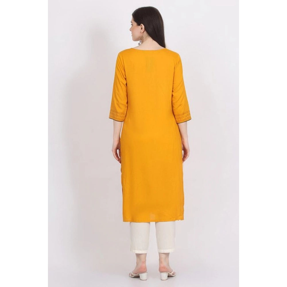 Casual 3/4 Sleeve Viscose Rayon Printed Kurti (Yellow)