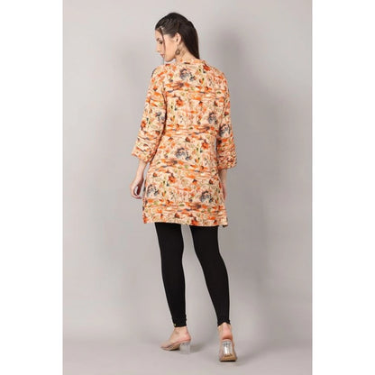 Casual 3/4 Sleeve Viscose Rayon Printed Kurti (Orange)