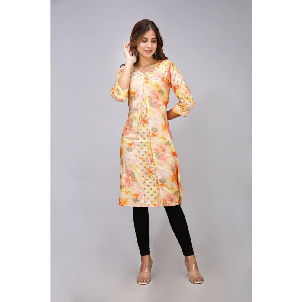 Casual 3/4 Sleeve Viscose Rayon Printed Kurti (Orange)