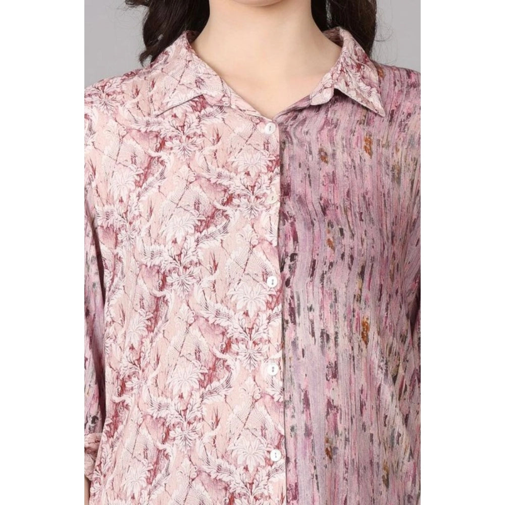 Casual 3/4 Sleeve Viscose Rayon Printed Kurti (Purple)