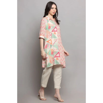 Casual 3/4 Sleeve Viscose Rayon Printed Kurti (Pink)