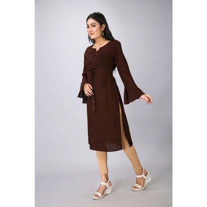 Casual Full Sleeve Viscose Rayon Printed Kurti (Brown)