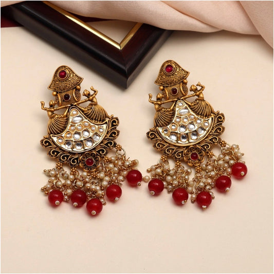 Maroon Color Kundan Earrings