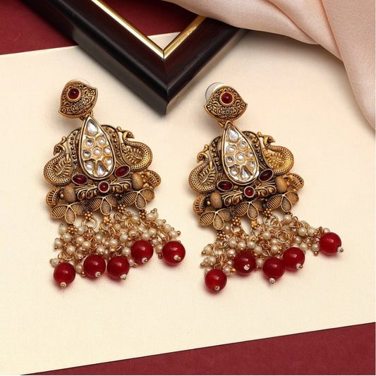 Maroon Color Kundan Earrings