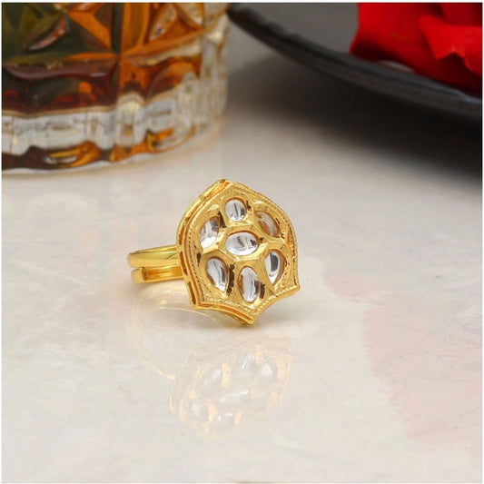 White Color Kundan Ring For Women Adjustable Ring