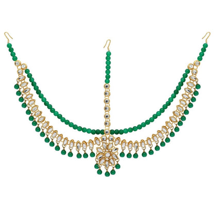 Green Color Imitation Pearl &amp; Kundan Work Matha Patti