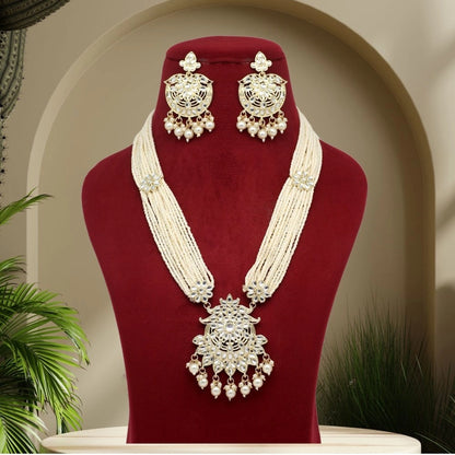 White Color Kundan Long Necklace Set