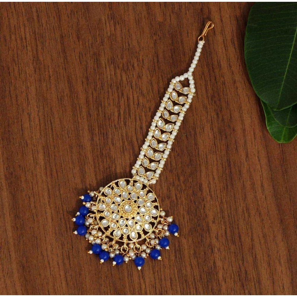 Blue Color Kundan Maang Tikka