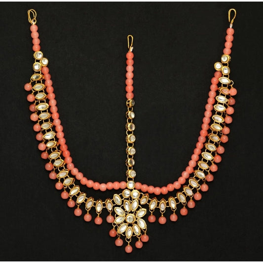 Peach Color Kundan Work Matha Patti