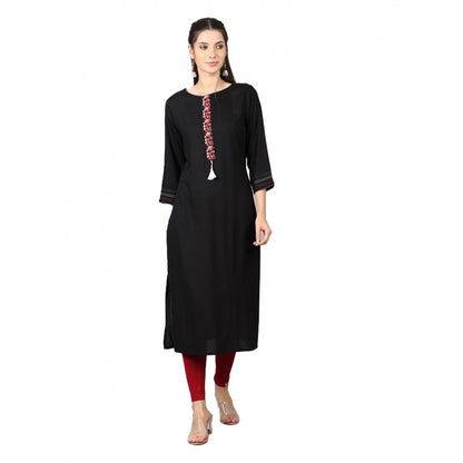 Casual 3/4 Sleeve Viscose Rayon Printed Kurti (Black)