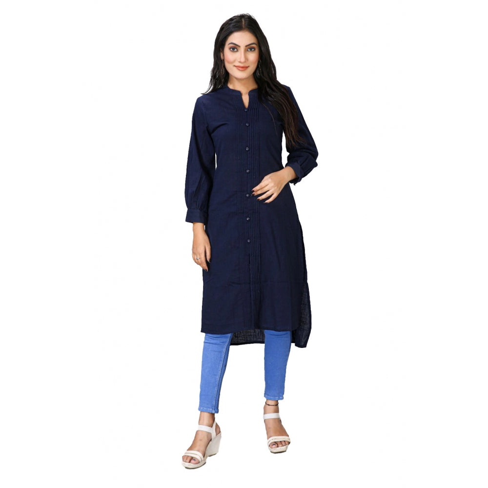 Casual Full Sleeve Viscose Rayon Printed Kurti (Dark Blue)