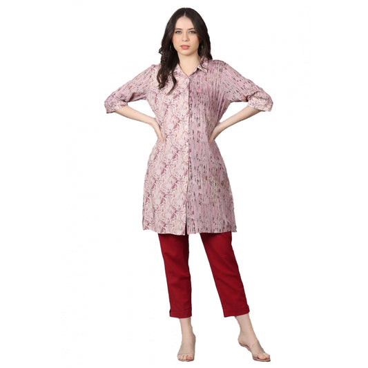 Casual 3/4 Sleeve Viscose Rayon Printed Kurti (Purple)