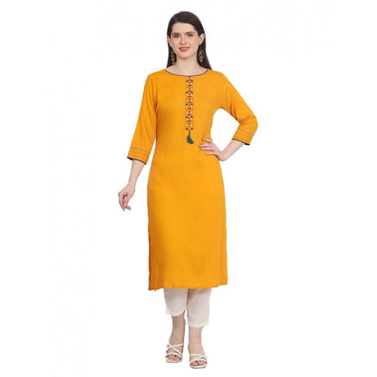 Casual 3/4 Sleeve Viscose Rayon Printed Kurti (Yellow)