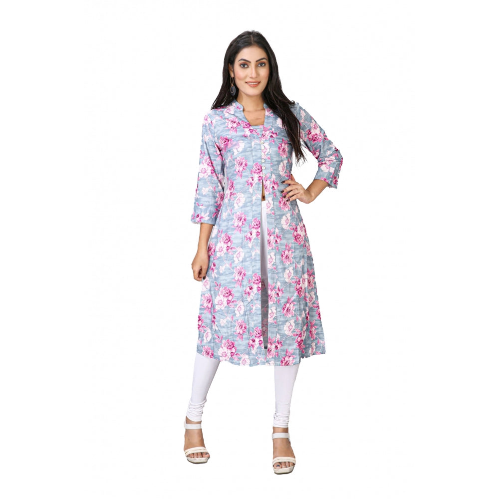 Casual 3/4 Sleeve Viscose Rayon Printed Kurti (Grey)