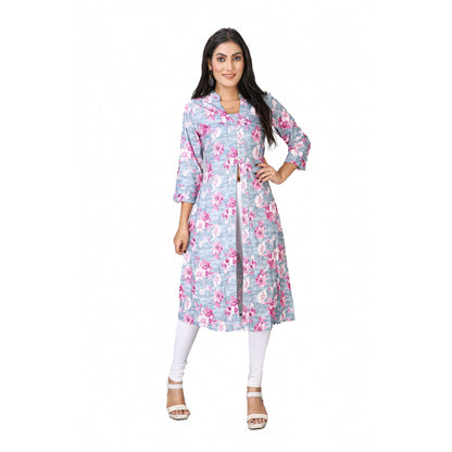 Casual 3/4 Sleeve Viscose Rayon Printed Kurti (Grey)