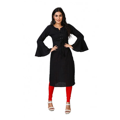 Casual Full Sleeve Viscose Rayon Printed Kurti (Black)