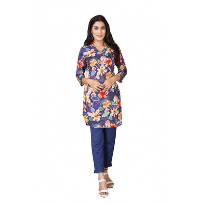 Casual 3/4 Sleeve Viscose Rayon Printed Kurti (Blue)