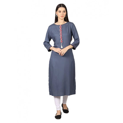 Casual 3/4 Sleeve Viscose Rayon Printed Kurti (Grey)