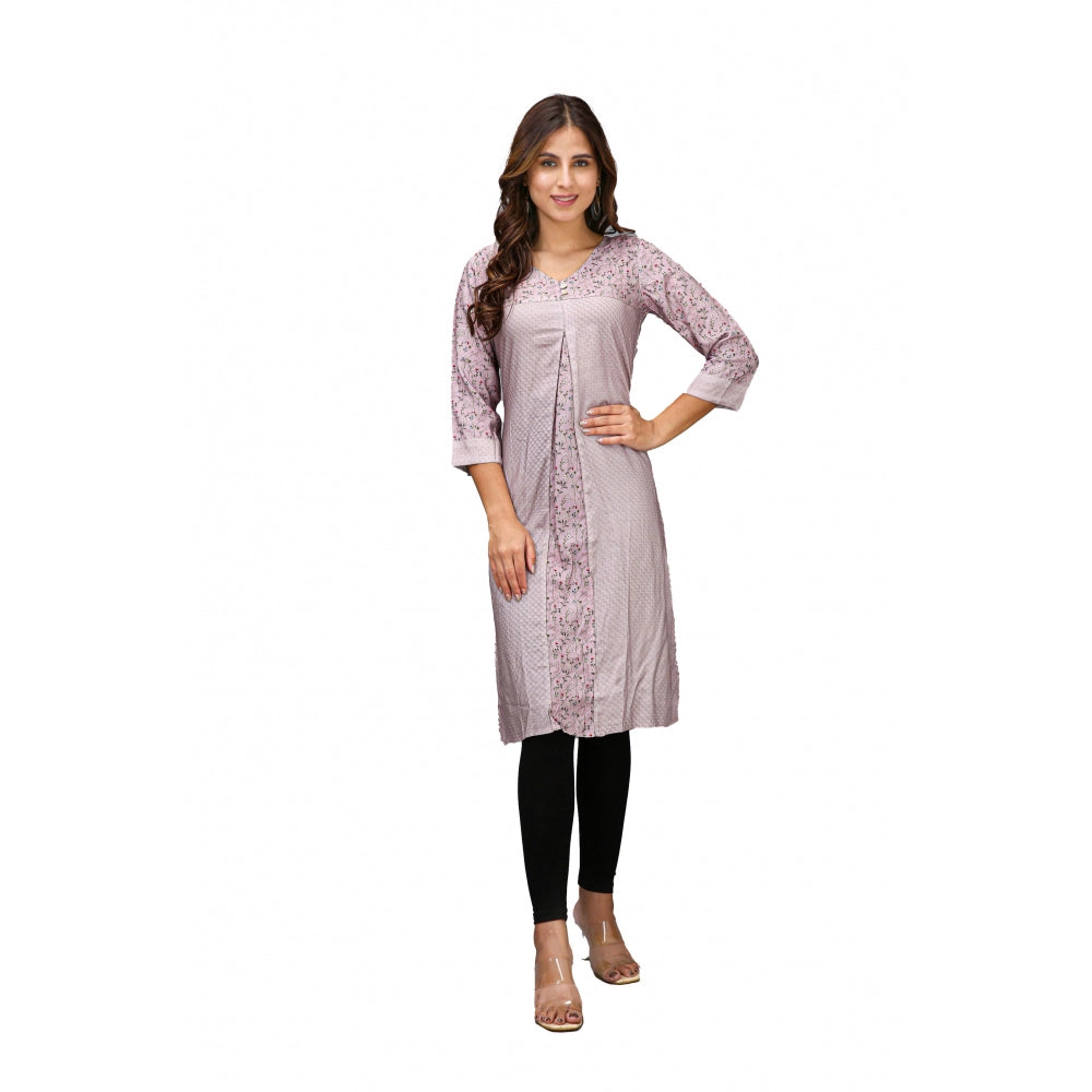 Casual 3/4 Sleeve Viscose Rayon Printed Kurti (Grey)