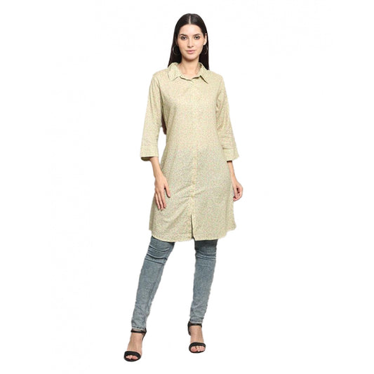 Casual 3/4 Sleeve Cotton Blend Printed Kurti (Green)