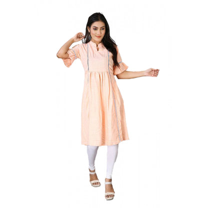 Casual Short Sleeve Silk Blend Printed Kurti (Orange)