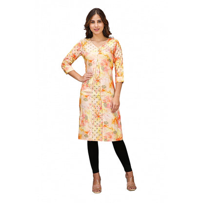 Casual 3/4 Sleeve Viscose Rayon Printed Kurti (Orange)