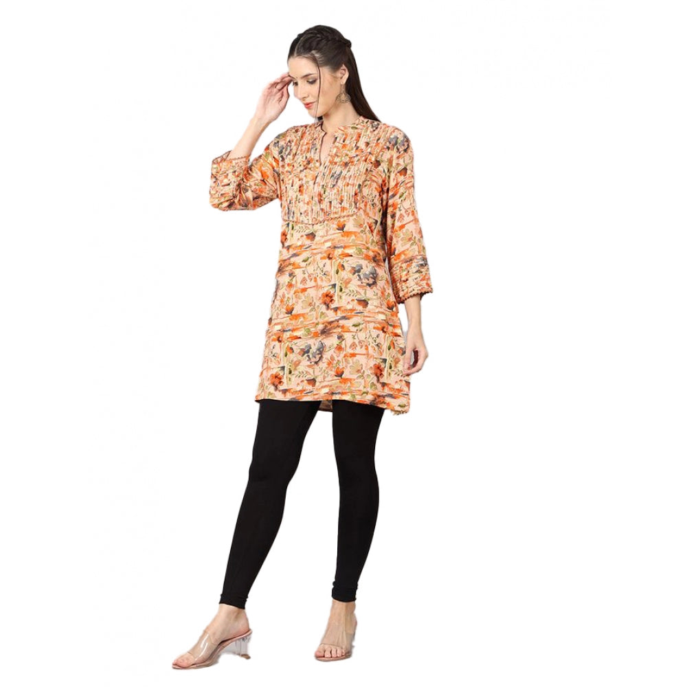 Casual 3/4 Sleeve Viscose Rayon Printed Kurti (Orange)