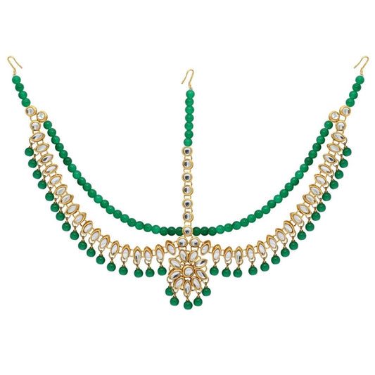 Green Color Imitation Pearl &amp; Kundan Work Matha Patti