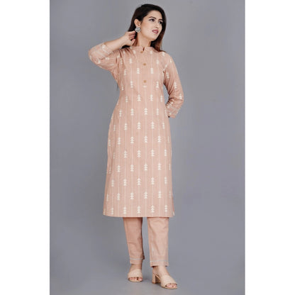 Casual 3/4 Sleeve Printed Rayon Kurti With Pant Set (Beige)