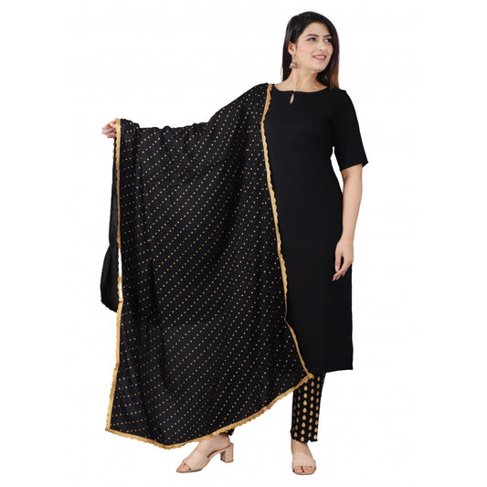 Casual Half Sleeve Solid Rayon Kurti With Pant And Dupatta Set (Black)