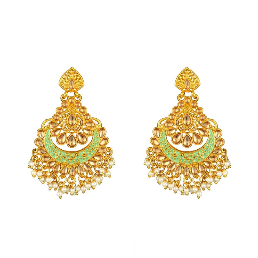 Rose Gold Plated Alloy Kundan Earrings &amp; Mangtikka (Green)