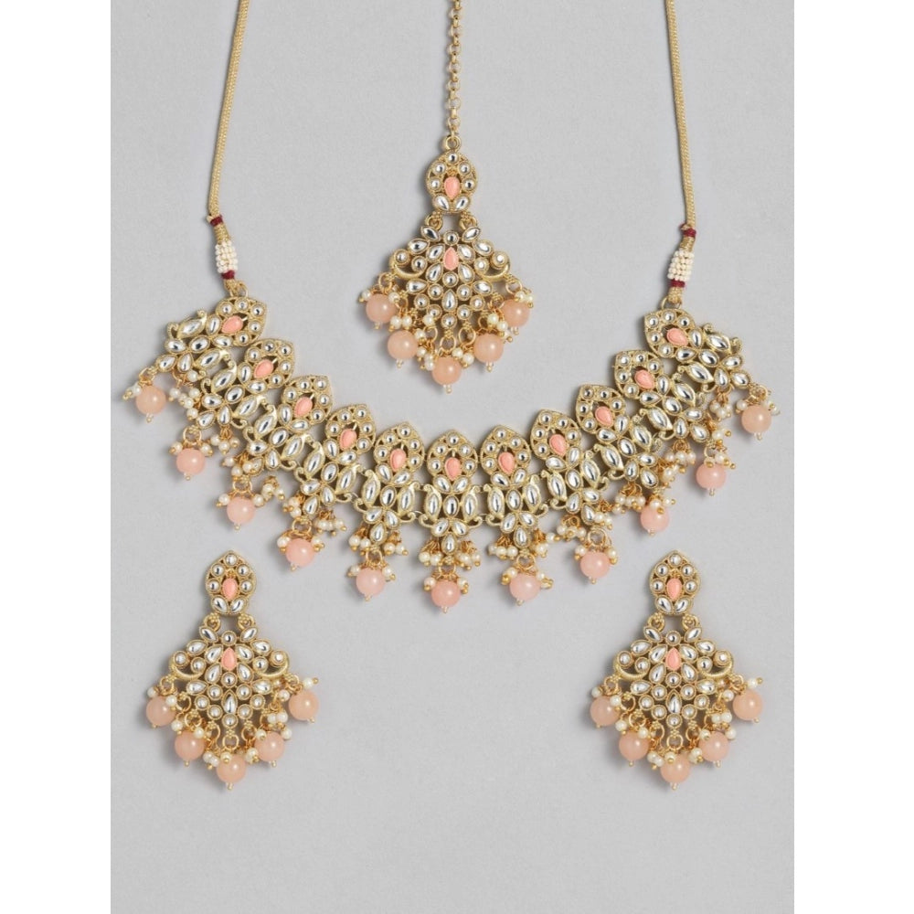 Rose Gold Plated Alloy Necklace &amp; Earings Set (Pink)