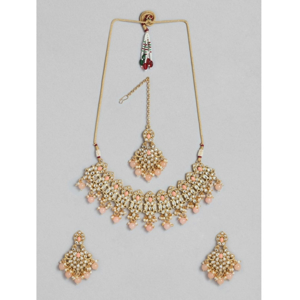 Rose Gold Plated Alloy Necklace &amp; Earings Set (Pink)