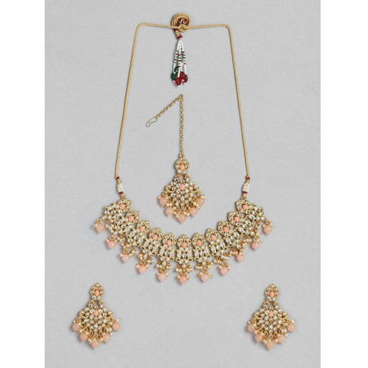 Rose Gold Plated Alloy Necklace &amp; Earings Set (Pink)