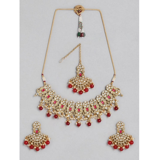 Rose Gold Plated Alloy Necklace &amp; Earings Set (Red)