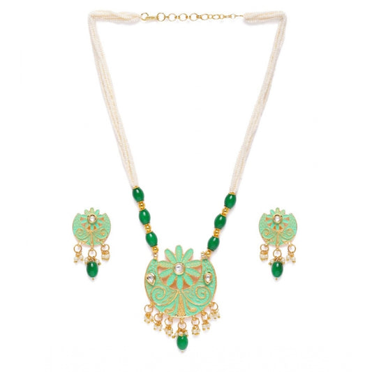 Rose Gold Plated Alloy Necklace &amp; Earings Set (Green)