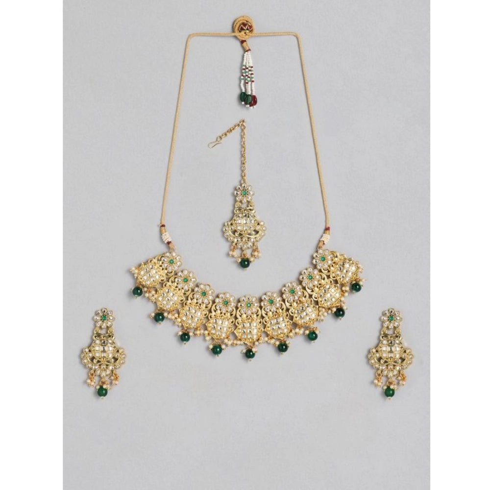 Rose Gold Plated Alloy Necklace &amp; Earings Set (Green)