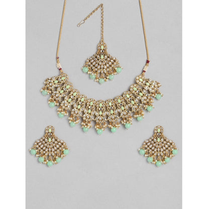 Rose Gold Plated Alloy Necklace &amp; Earings Set (Light Green)