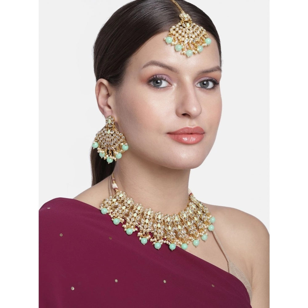 Rose Gold Plated Alloy Necklace &amp; Earings Set (Light Green)