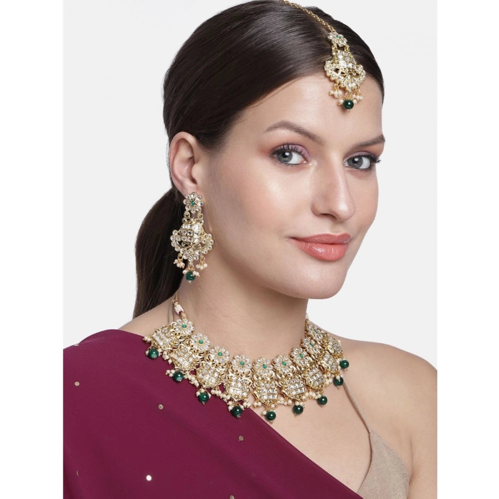 Rose Gold Plated Alloy Necklace &amp; Earings Set (Green)