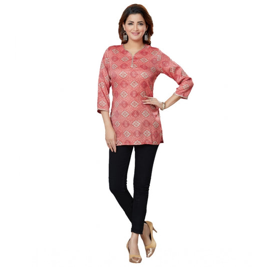 Casual 3/4 Sleeves Printed Rayon Short Top (Pink)