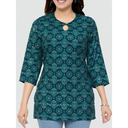 Casual 3/4 Sleeves Printed Rayon Short Top (Green)