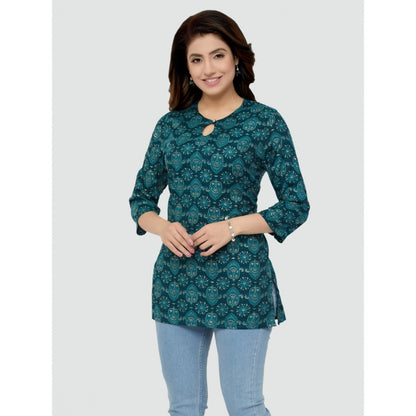 Casual 3/4 Sleeves Printed Rayon Short Top (Green)