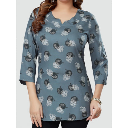 Casual 3/4 Sleeves Printed Rayon Short Top (Grey)